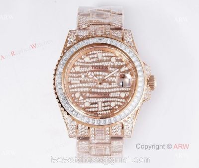 Best Replica Rolex GMT Master ii Full Diamond Rose Gold Watch 40mm watches