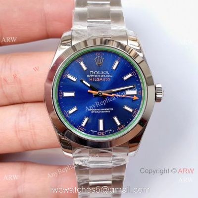 Noob Factory ETA2836 Rolex Milgauss Blue Replica Watch Stainless Steel Case watches