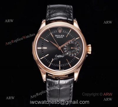 GM Factory Replica Rolex Cellini Date Black Dial Black Leather Strap Watch watches