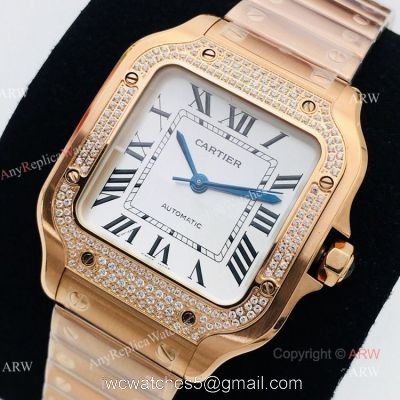 BV Factory 1:1 Cartier Santos De Cartier Watch Copy Rose Gold Diamond Ladies watches