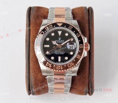 Best VR Factory Replica Rolex GMT Root Beer Real 18k Two Tone Rose Gold Swiss Watch watches