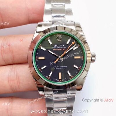 Noob Factory Swiss 2836 Rolex Milgauss 116400GV-72400 Black Dial Replica Watch watches