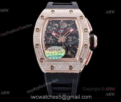 Richard Mille RM011 Rose Gold Diamonds KV Factory Replica Chronograph Watch watches