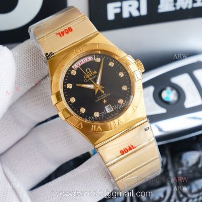 1:1 Swiss Quality Copy Omega Constellation Double Eagle Black Diamond Watch 38mm watches