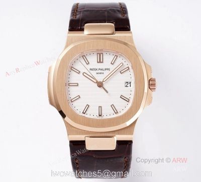 Swiss Replica Patek Philippe Nautilus Watches Rose Gold Case With White Dial watches