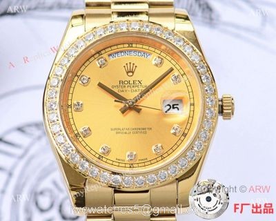 NEW UPGRADED Copy Rolex Day-date II All Gold Diamond Watch 41mm watches