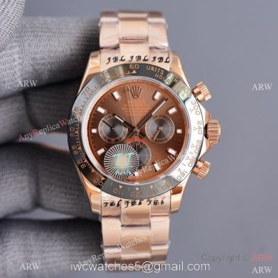 Swiss Quality Copy Rolex Rose Gold Daytona 40 Watch Black Ceramic Bezel Chocolate Dial watches