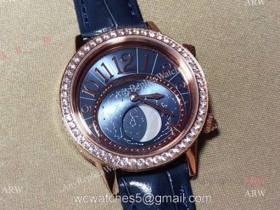 New Replica Jaeger-Lecoultre Rendez-Vous Moon Serenity Rose Gold Blue Dial Diamond Watch 36mm watches