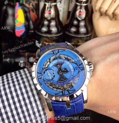 Copy Roger Dubuis Excalibur Quatuor Watches SS Blue Dial watches