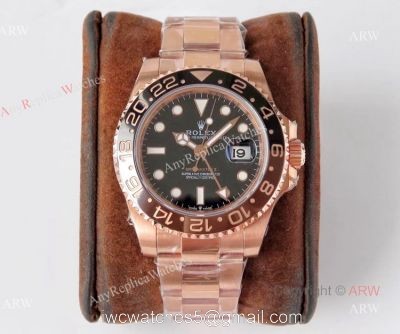 VR Factory Max Version Rolex GMT Root Beer Real 18k Rose Gold Swiss Replica Watch watches
