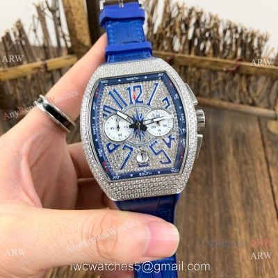 Copy Franck Muller Vanguard Chronograph Iced Out Watches Blue Gummy Strap watches