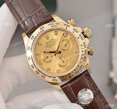 Best Replica Rolex Daytona watch Gold Dial with Diamond Leather Strap watches