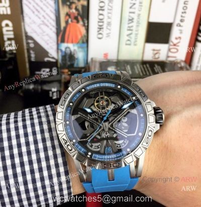 Fake Roger Dubuis Excalibur Lamborghini Huracan Watches Titanium Blue Rubber Band 46mm watches