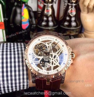 Copy Roger Dubuis Excalibur 46 Tourbillon Watches Rose Gold Tattoo watches