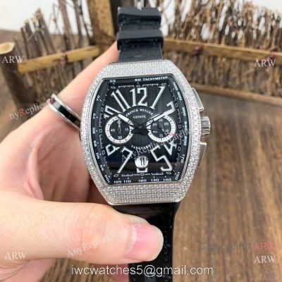 Best Replica Franck Muller Vanguard Chronograph Men Watch SS Diamond Case Black Dial watches