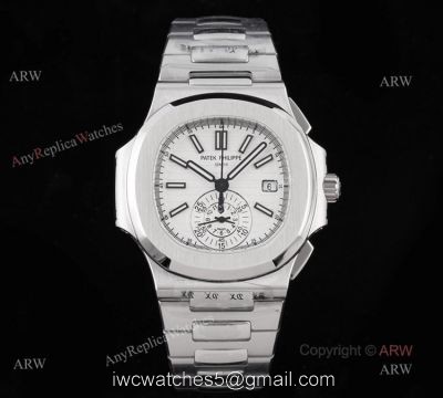 New Swiss Replica Patek Philippe Nautilus Silver Case White Dial Chronograph Watch watches