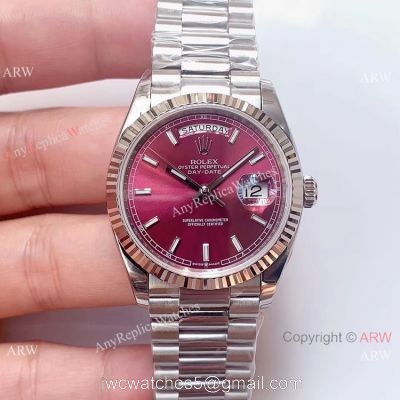 (EW)Swiss 3255 Replica Presidential Rolex Day-Date 36mm Watch Stainless Steel Red Dial watches