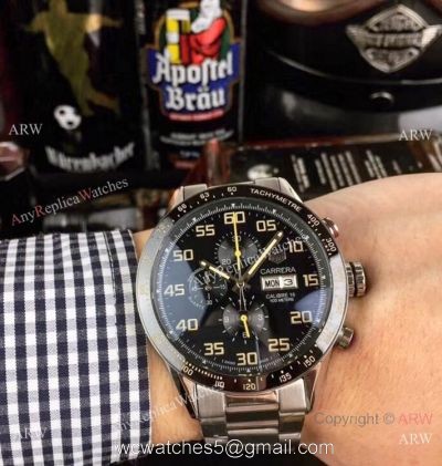 Stainless Steel Black Dial Tag Heuer Carrera Calibre 16 Replica Watch watches
