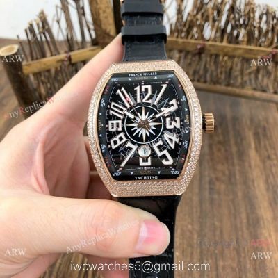 Copy Franck Muller Geneve Vanguard Diamond Watch Rose Gold Black Dial watches
