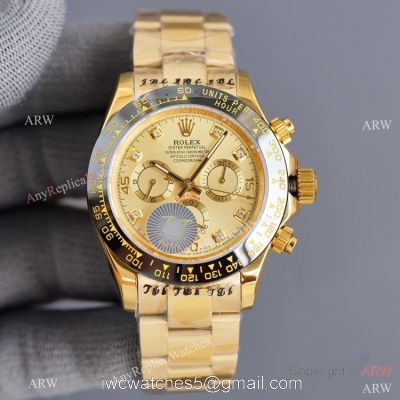 Swiss Quality Replica Rolex Daytona Watch 40mm Gold Diamond Dial Black Ceramic Bezel watches