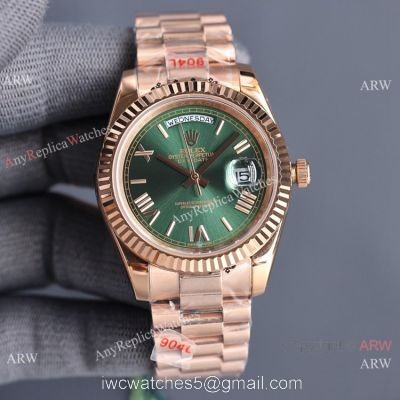 Swiss Quality Rolex Daydate II Citizen 8215 Watch Rose Gold Olive Green Dial 41mm watches