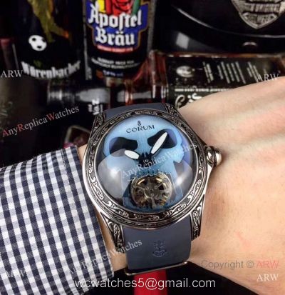 AAA Replica Corum Bubble Skull Watch Stainless Steel Tattoo Blue Dial watches
