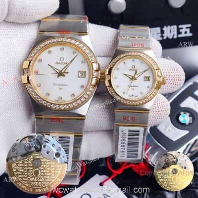 New Replica Omega Constellation Two Tone Diamond Bezel Omega Couple Watch watches