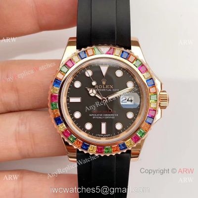 Rolex Yachtmaster 116695SATS Rose Gold Rainbow Bezel Watch Noob Factory/316L/Swiss ETA2836 watches