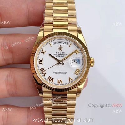(EW Factory) Swiss Grade 1 Rolex Oyster Perpetual Day Date Fake Watch 36mm White Roman Dial watches