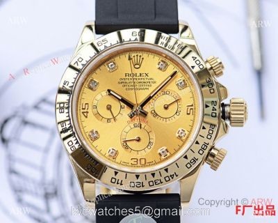 Best Replica Rolex Daytona Rubber Band Watch Gold Diamond Face 40mm watches