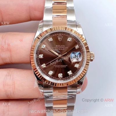 EWF Swiss 3235 Rolex Datejust Replica Watch 2-Tone Rose Gold Brown Dial watches