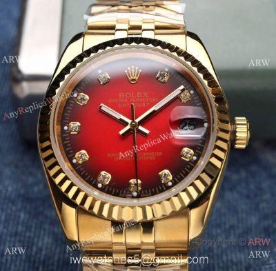 Clone Rolex Datejust Red Dial Yellow Gold Jubilee Band Watches watches