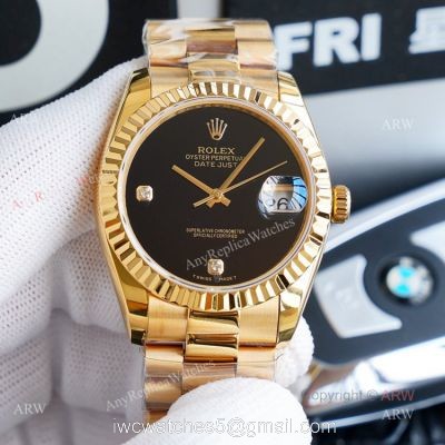 High Quality Replica Gold Rolex Datejust 36mm Black Dial ETA2836 Automatic Watch watches