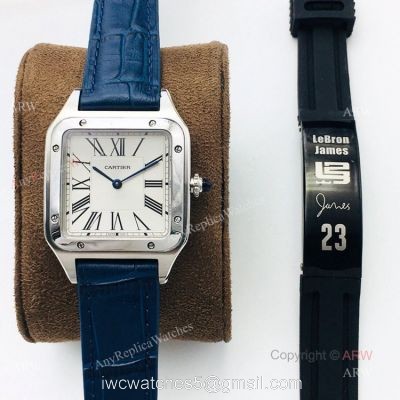 Swiss Replica Cartier Santos Dumont Blue Leather Watch New Cartier Watches watches