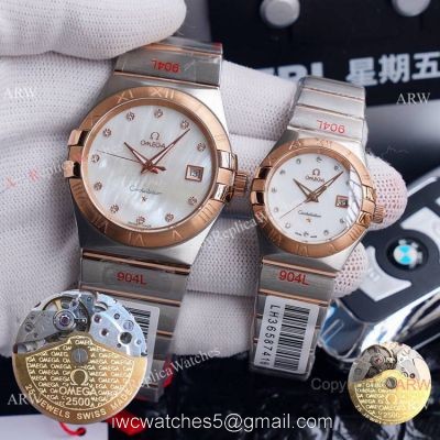 New Omega Constellation Two Tone Rose Gold White MOP Dial Wrist Omega Couple Watch watches