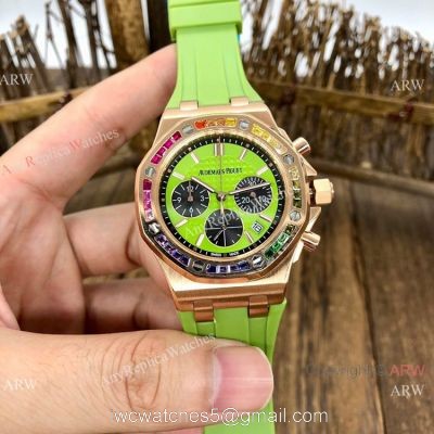 Women Audemars Piguet Royal Oak Offshore Watches Rainbow Bezel Green Dial watches