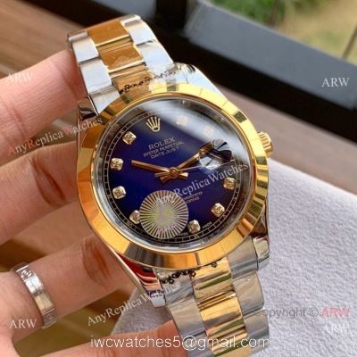 Upgraded Rolex Datejust II Replica Watch 41mm Two Tone Blue Diamond Face watches