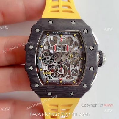 KV Factory V2 Upgraded Carbon Richard Mille RM011 Yellow Rubber Band Replica Watches For Sale watches