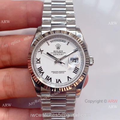 Swiss Grade 1 Rolex DayDate EWF Swiss 3255 White Roman Dial Watch 36mm watches