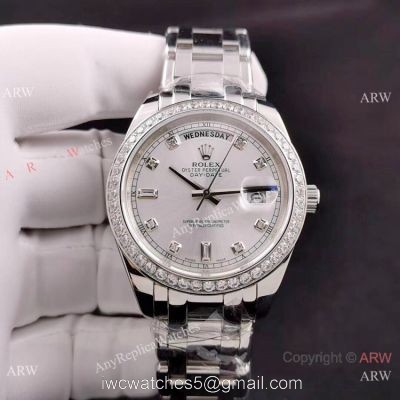 Rolex Day Date Special Edition Stainless Steel Diamond Bezel Watch 40mm watches