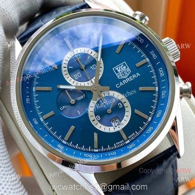 Buy Replica Tag Heuer Carrera Blue Dial Leather Strap Watches watches