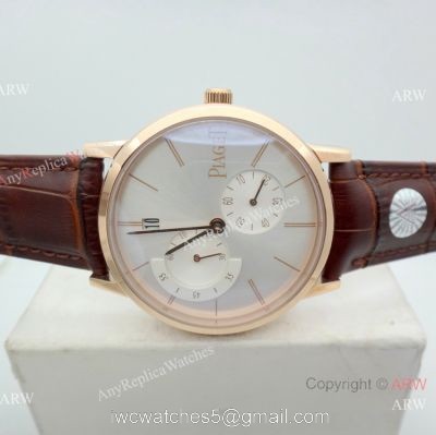 Rose Gold Piaget Altiplano Replica Watch Brown Leather Strap watches