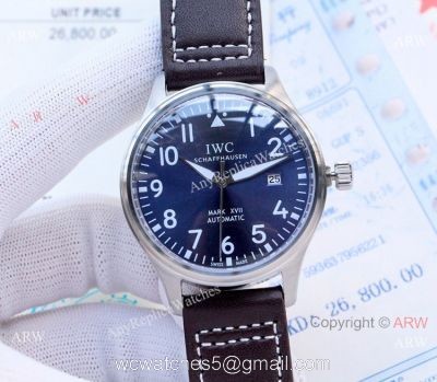 New IWC Mark XVIII Replica Watches Blue Dial Leather Strap watches