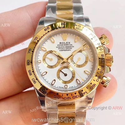 1:1 Best Clone Rolex Daytona Two Tone White Dial Watch Noob Factory 904L 4130 Movement watches