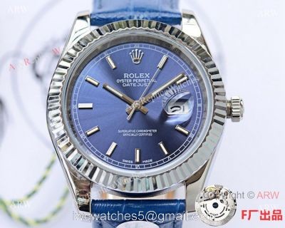 NEW UPGRADED Replica Rolex Datejust II Watch SS Blue Dial Blue Leather Strap watches