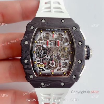 KV Factory V2 Upgraded Carbon Richard Mille Skeleton RM011 White Rubber Band Replica Watches watches