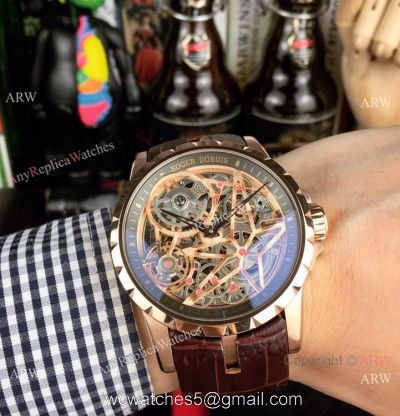 Roger Dubuis Excalibur Spider Men Watches Rose Gold Skeleton Face watches