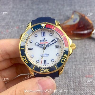 High quality Omega Commanders 007 Watch Gold Case Blue Rubber Band watches
