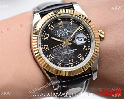 NEW UPGRADED Rolex Datejust II Watches SS Black Leather Strap Gold Bezel watches