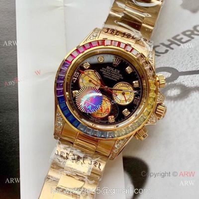 Rolex Rainbow Daytona Watch Yellow Gold Diamonds on lugs Automatic Movement watches